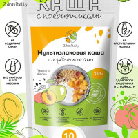 Мультизлаковая овсяная каша на растительном протеине быстрого приготовления c пребиотиком со вкусом персик и яблоко, ТМ Zdravitelly, 350 гр, 10 порций, без сахара, безмолочная, с кусочками фруктов