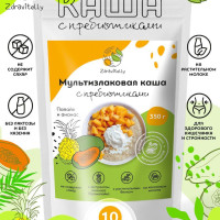 Мультизлаковая овсяная каша на растительном протеине быстрого приготовления c пребиотиком со вкусом папайя и ананас, ТМ Zdravitelly, 350 гр, 10 порций, без сахара, безмолочная, с кусочками фруктов