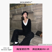 SEEKSIMPLE 假兩件上衣女裝2023春季V領設計感毛衣打底內搭針織衫