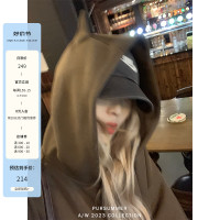 樸夏Pursummer  棕色小惡魔連帽繡花男女同款寬鬆衛衣