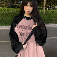 粉色插肩袖衛衣女春秋季韓版寬鬆設計感小眾美式慵懶chic長袖上衣