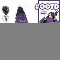 紫色美式正肩連帽運動衫女春秋薄款oversize美拉德穿搭上衣外套ins