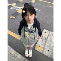 美式撞色插肩袖開衫連帽運動衫女小個子春秋款寬鬆潮牌高街情侶外套