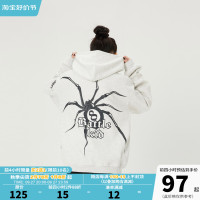 打怪 國潮美式黑八蜘蛛印花連帽運動衫女秋季高街情侶寬鬆上衣帽衫