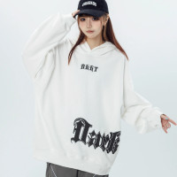 AAXIN 國潮美式哥特字母印花連帽運動衫女秋季潮牌情侶寬鬆上衣帽衫