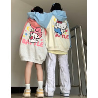 國潮美式可愛卡通插肩袖開衫連帽情侶厚T恤女oversize春秋薄款外套