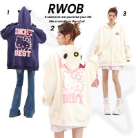 RWOB可愛Kitty 貓開衫拉鍊連帽運動衫初秋休閒寬鬆慵懶休閒情侶上衣