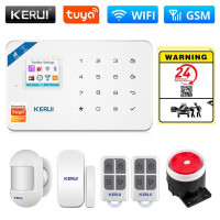 KERUI Tuya умная WIFI GSM система охранной сигнализации работает с Alexa домашняя охранная ДЕТЕКТОР ДВИЖЕНИЯ датчик дыма двери окна IP камера