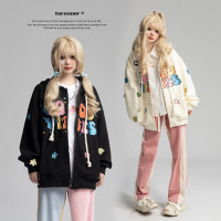 TARASAER國潮設計感字母開衫連帽外套女春季新款寬鬆百搭休閒厚棉