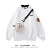 逃離地球ins潮牌街頭假兩件小熊配包衛衣女寬鬆休閒情侶無帽上衣