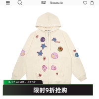 B2自制美式可愛卡通愛心印花連帽運動衫街頭情侶辣妹寬鬆長袖外套潮