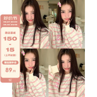 馨幫幫自制長袖上衣設計感2023早秋新款慵懶風復古寬鬆條紋休閒上衣女