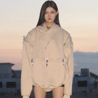 CCUP SPACE 小眾設計金屬扣連帽長袖上衣衛衣休閒厚棉褲套裝女秋