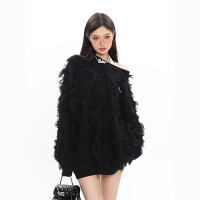 CCUPSPACE 小眾甜酷流蘇設計感情侶裝圓領純色套頭毛衣2023年新款