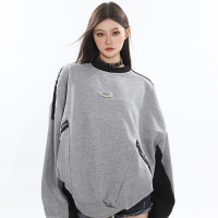 CCUP SAPCE 2023外套設計感金屬裝飾上衣撞色圓領寬鬆情侶厚T恤女