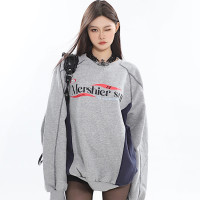 CCUP SPACE 2023新款套頭長袖美式學院撞色插肩袖圓領寬鬆衛衣女