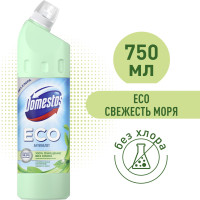 Domestos ЕСО Антиналет, универсальное чистящее эко средство для туалета и ванной, Свежесть Моря, без хлора, 750 мл
