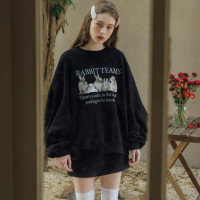 PAZZO P40009215k 澎澎袖RABBIT TEAMS印花大學T休閒寬鬆兔子衛衣