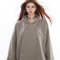 UNCMHISEX 小眾帽衫金屬飛行卡扣連帽寬鬆套頭休閒上衣男女秋冬情侶