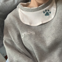 空氣列車 口水巾圓領厚棉T套頭寬鬆日系可愛假兩件女秋爪爪刺繡