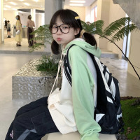 泡泡巴士popbus原創小熊軟糖刺繡連帽撞色厚棉T長袖少女日系寬鬆