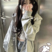 梨屋PEARHOUSE 原創 心碎小狗 連帽寬鬆2023春秋新款純棉外套女