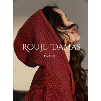 Rouje Damas復古氛圍感紅色連帽毛衣女春季寬鬆短款拉鍊針織開衫