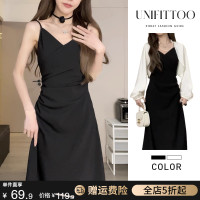 高級感氣質修身黑色吊帶洋裝顯瘦長裙子女夏季法式赫本高冷御姐