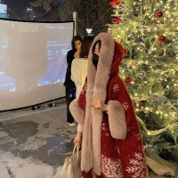 針織披肩鬥篷外套女秋冬季外穿2023新款百搭新年跨年紅色呢子大衣