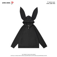 怪P 日系原宿風兔耳朵開衫厚棉T外套女秋季薄款寬鬆情侶連帽衫上衣