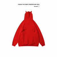 怪P 美式小惡魔趣味閨蜜裝加絨寬鬆連帽運動衫潮牌情侶外套開衫可愛