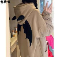 小惡魔刺繡外套連帽拉鍊衛衣早秋裝2023新款冬季加絨加厚開衫上衣