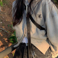 [REコンテナ]  WAL韓版潮牌寬鬆刺繡字母拉鍊連帽短版衛衣外套女