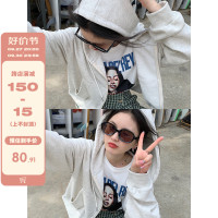 馨幫幫sinbounboun 自制純色寬鬆長袖短款連帽拉鍊開衫厚棉T外套女