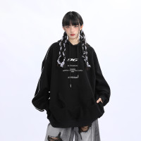 野生阿子2023秋季原創設計美式復古連帽運動衫男女寬鬆百搭情侶上衣