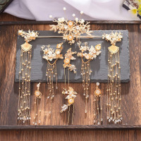 头饰中式新娘发饰汉服套装流苏龙凤褂结婚古装秀禾服凤冠一件代发