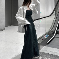 復古洋裝女2023夏季質感牛仔開叉抹胸裙辣妹高級感顯瘦包臀裙子