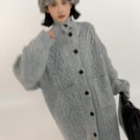 高級感小眾慵懶過膝開衫毛衣外套女2023年春季休閒寬鬆氣質針織衫