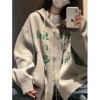 日系復古慵懶風拉鍊軟糯毛衣女春秋2023年新款設計感字母針織開衫