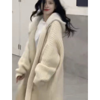 日系中長版連帽毛衣女春秋寬鬆慵懶風bf外穿秋冬軟糯加厚開衫外套