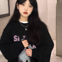 圓領厚棉T女小個子春秋薄款設計感小眾韓版寬鬆bf慵懶風長袖上衣潮