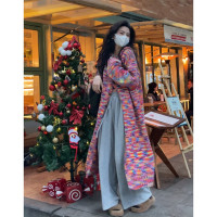 今年流行2023新款老錢風仙女彩色復古長版針織毛衣開衫外套女秋季