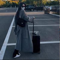 大衣外套女秋冬高級感長版毛衣開衫外套加厚慵懶毛衣長版針織開衫