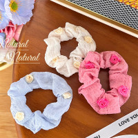 夏季法式玫瑰花大肠发圈少女高级感丸子头发饰优雅气质头绳大肠圈