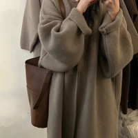 高級感針織開衫外套女秋冬2023新款過膝中長版慵懶風寬鬆大版毛衣