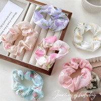 新品韩版刺绣花朵网纱大肠发圈甜美百搭丸子头马尾头饰少女心发饰