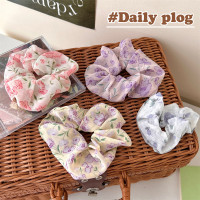 夏季新款小清新碎花网纱大肠发圈头绳少女高弹力扎丸子头发绳头饰