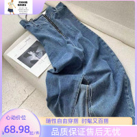 復古辣妹牛仔吊帶裙女春夏新款法式小眾修身顯瘦開叉長版洋裝潮