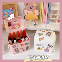 ins风可爱大容量桌面收纳盒女梳妆台化妆品口红盒整理带镜子盒子