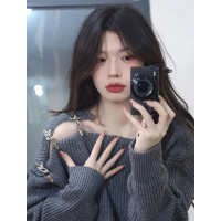 露肩毛衣女士春秋季新款寬鬆慵懶風別致設計感小眾炸街針織衫上衣